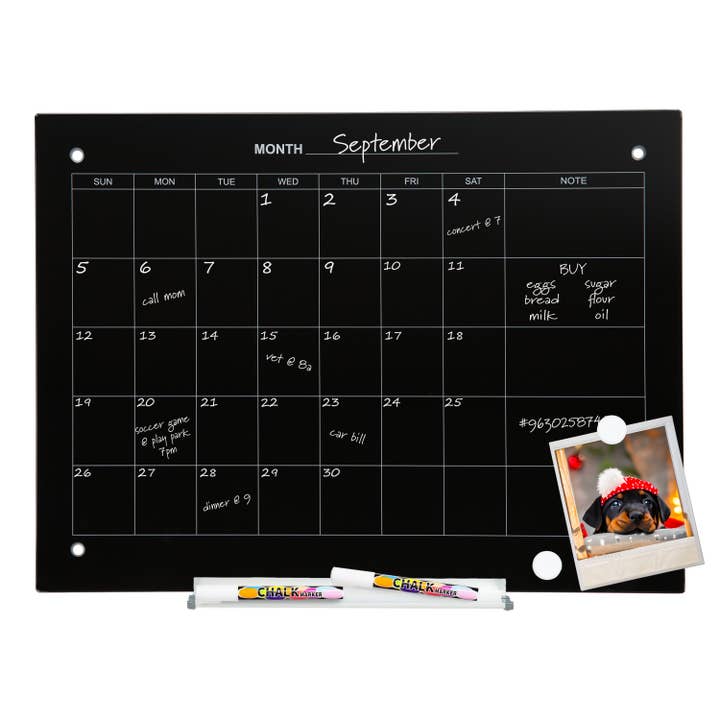 Sunnydaze Decor - Wholesale Whiteboard/Dry-Erase Board - Magnetic Glass Dry Erase Wall Calendar with Markers - Black8