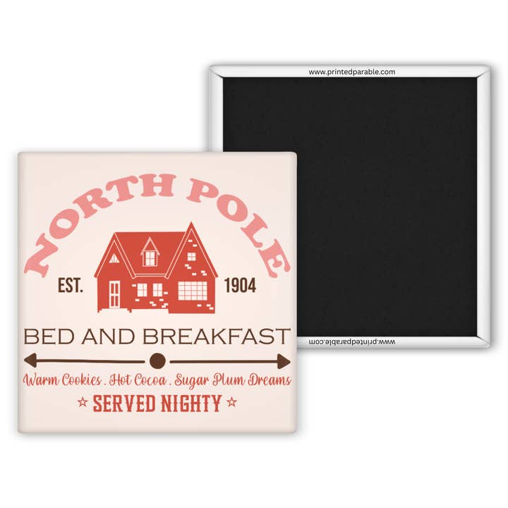 North Pole bed and breakfast vintage magnet for wholesale by Printed Parable