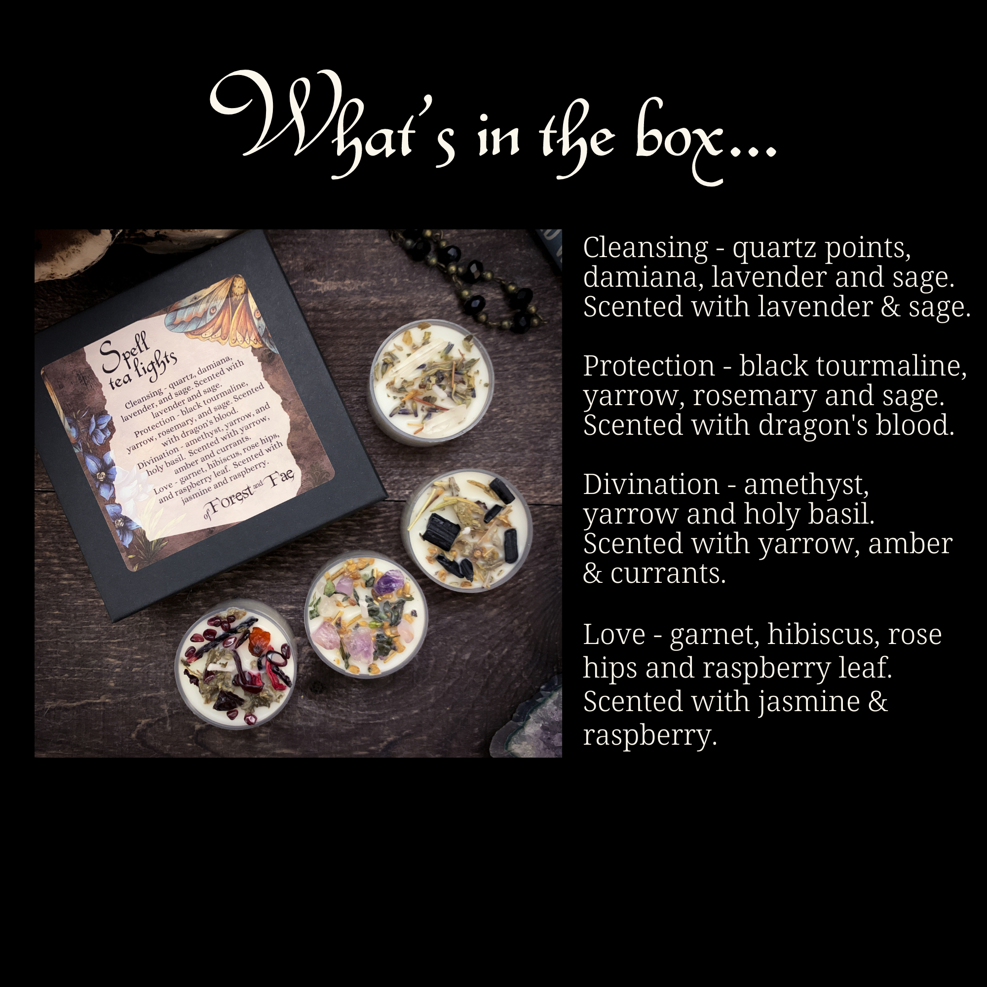 of Forest and Fae - Wholesale Tea Light Candles - Tea Light Spell Candle Set • Crystal & Herb Candles • Witchy2