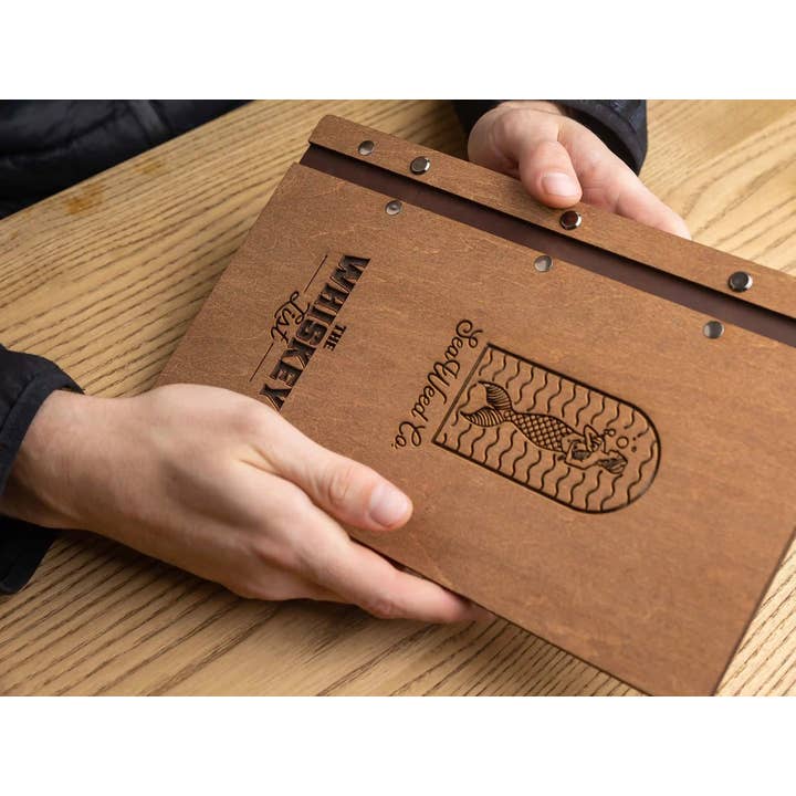 Inko Horeca Accessories - Wholesale Binder - Wooden Menu Holder For Whiskey List With Engraving