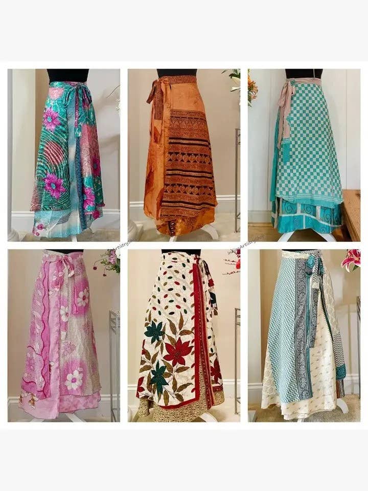 Bhawana Handicrafts - Wholesale Skirt - Women's - 5 Pcs Lot Handmade Reversible Silk Two Layer Printed Skirt 3