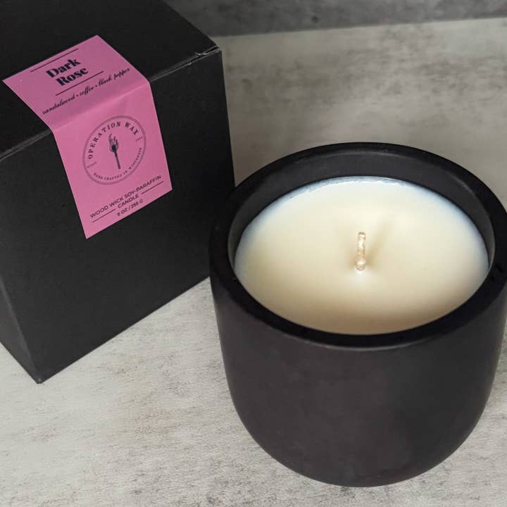 Dark Rose Scented Candle - Cement Jar, 9 oz for wholesale by Operation Wax