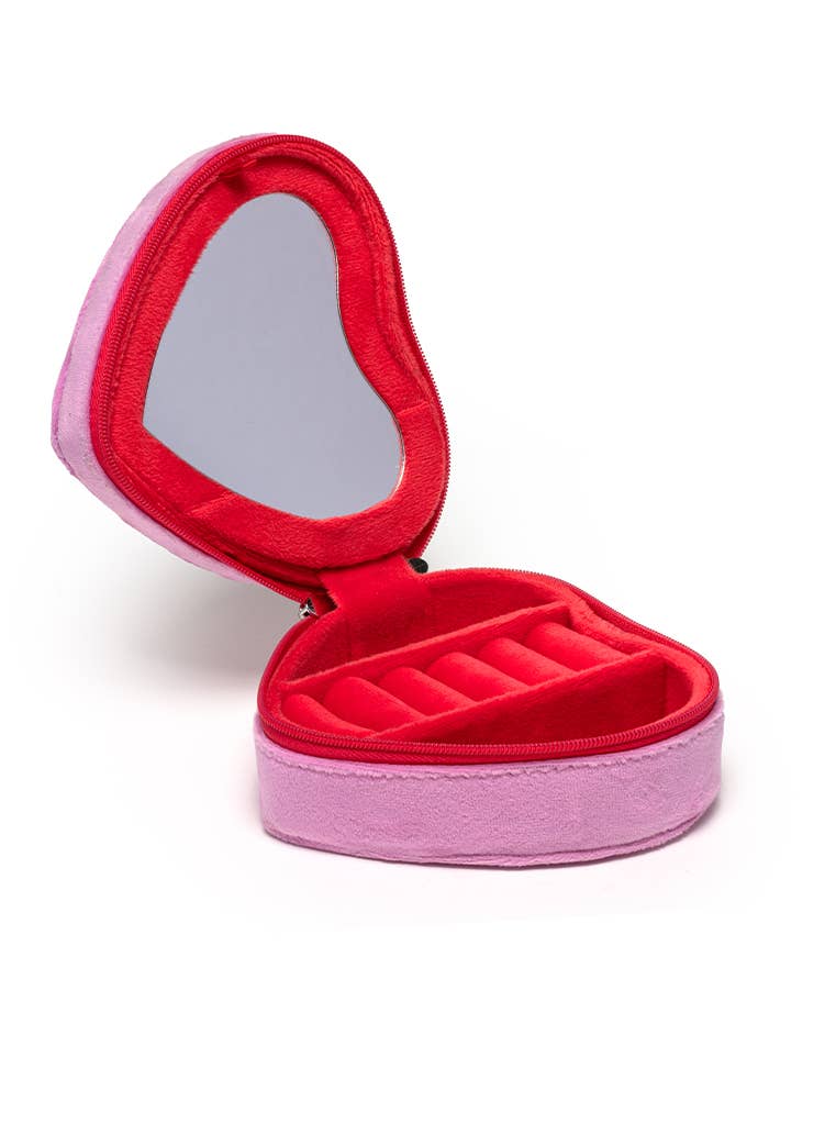 Living Royal - Wholesale Travel Container - Velvet Jewelry Zip Case / Organizer - Heart Shaped w/ Bow2