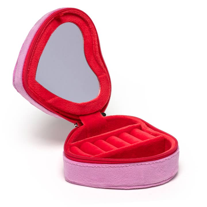 Living Royal - Wholesale Travel Container - Velvet Jewelry Zip Case / Organizer - Heart Shaped w/ Bow2