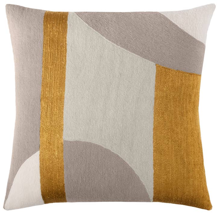 Luna 18x18 Pillow in cream/smoke/oyster/gold rayon for wholesale by Judy Ross Textiles