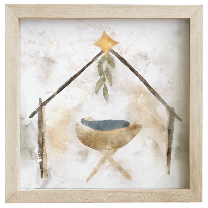 Sincere Surroundings - Wholesale Christmas Wall Art - Watercolor Manger - Rustic Frames2