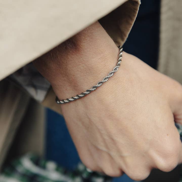 Nordic Muse - Wholesale Link & Chain Bracelet - Silver 3mm Rope Twist Bracelet, Waterproof