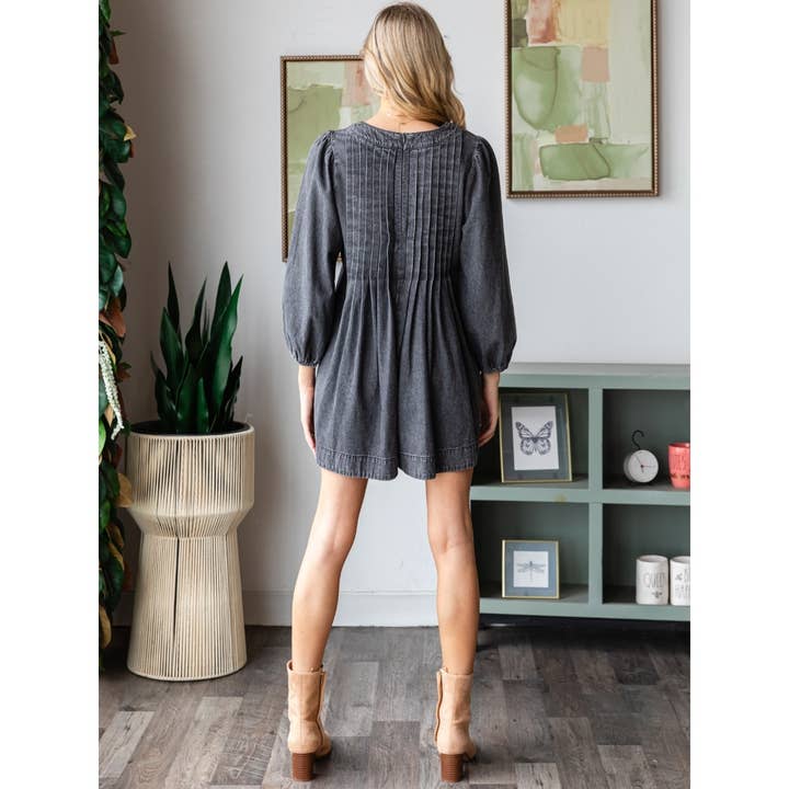 Veveret - Wholesale Romper - Women's - V-neck Puff Sleeve Denim Romper7