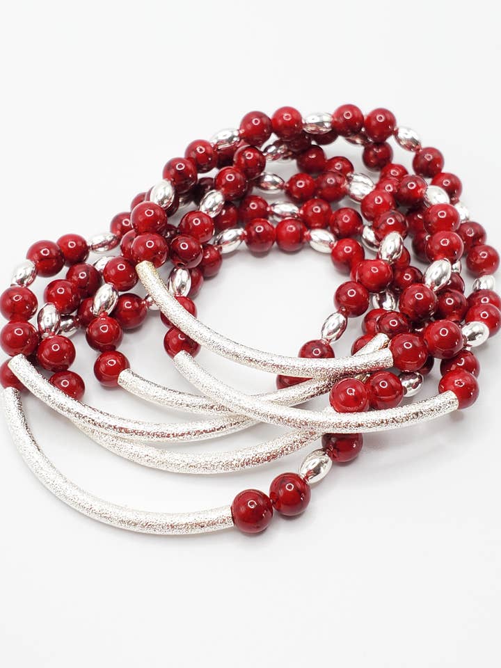 Bracelet, Stretch, Red Quartz & Silver, Fire & Ice for wholesale by Jezabel Adornment