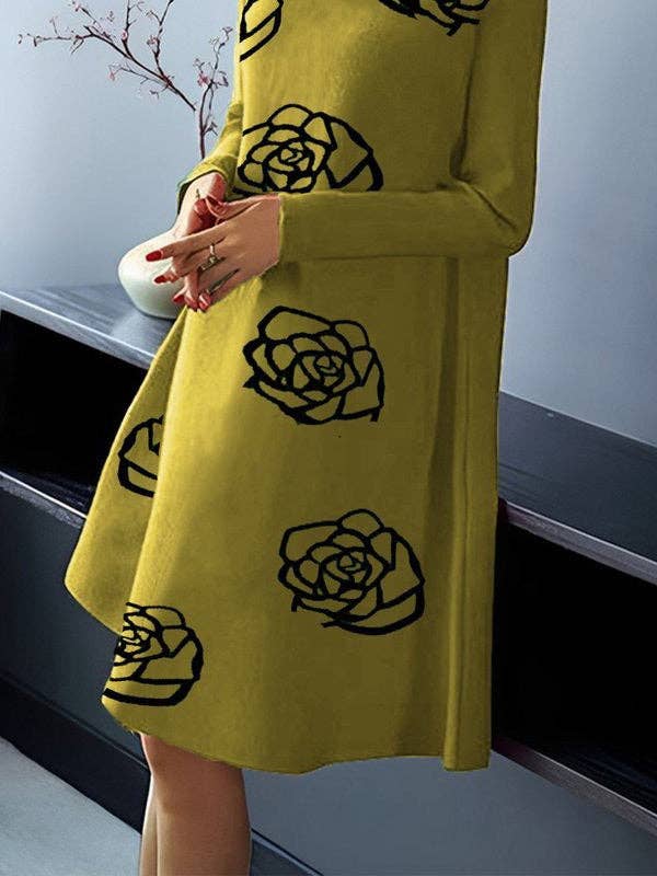 UZ Wholesale Store – Vestido - Mulher por atacado – Vestidos Mini de Manga Comprida com Estampa Floral e Gola Alta em Linha A9