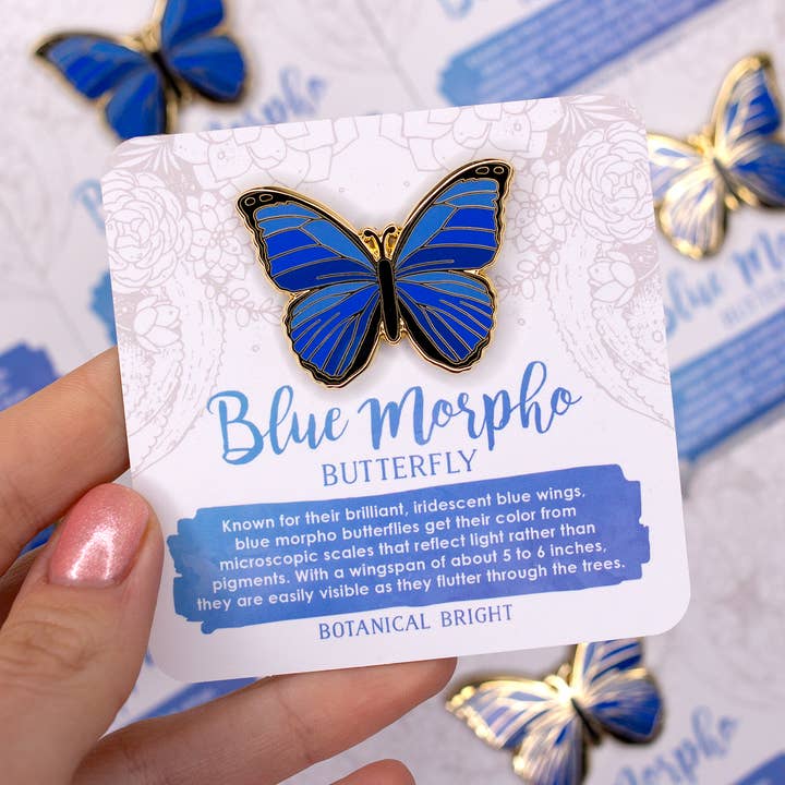 Botanical Bright - Wholesale Lapel Pin/Button - Blue Morpho Butterfly Enamel Pin