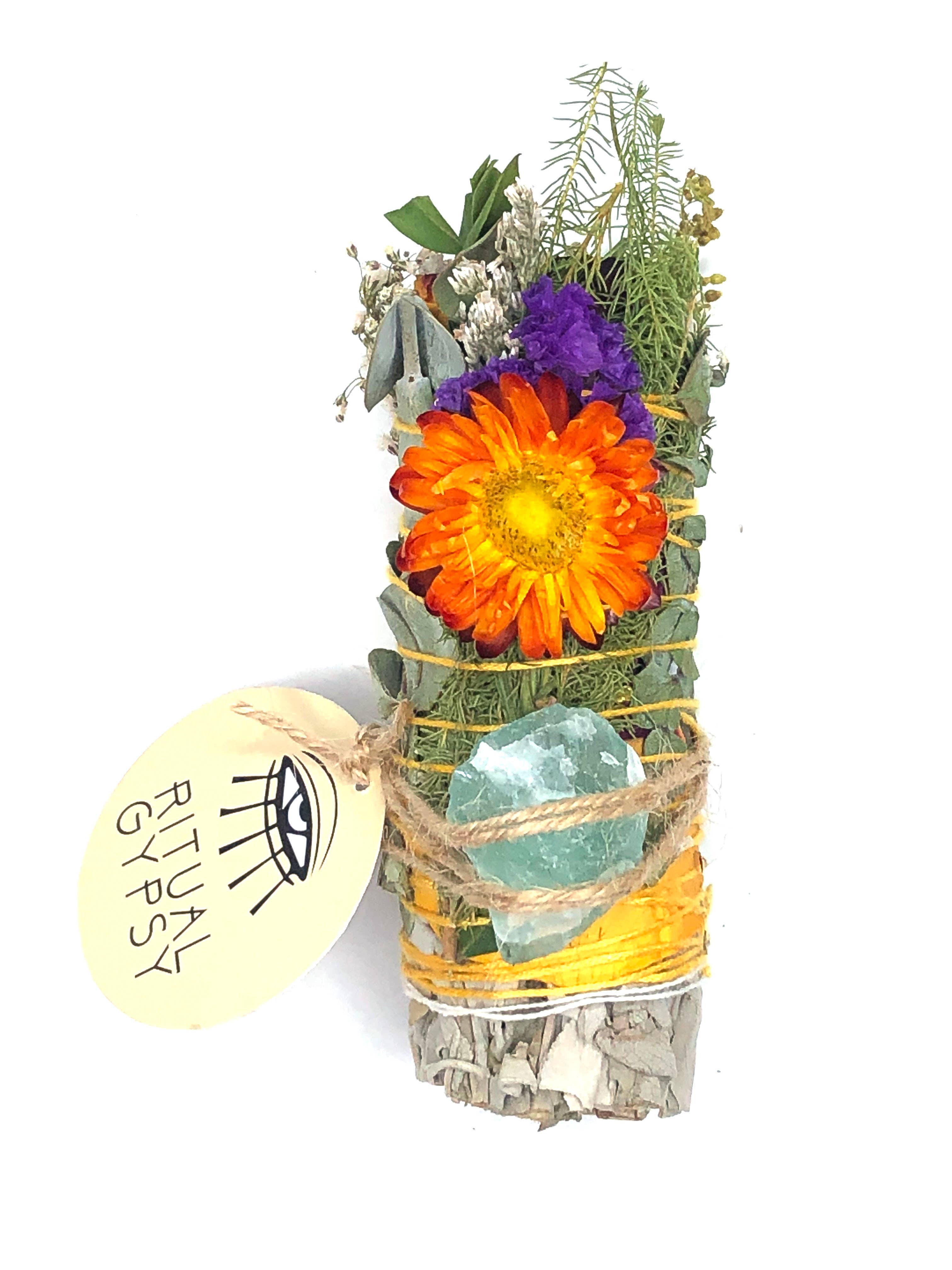 RITUAL GYPSY SAGE WANDS - Vendita all'ingrosso Salvia - BACCHETTE RITUALI SALVIA DA 4" (24 OPZIONI DI CRISTALLO)9