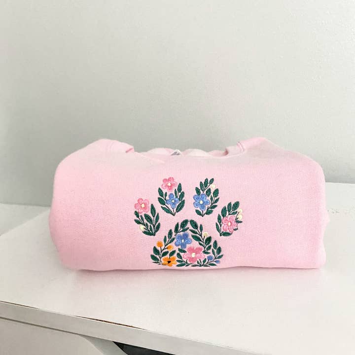 Floral Paw Print Embroidered Crewneck for wholesale by Heaven City LLC
