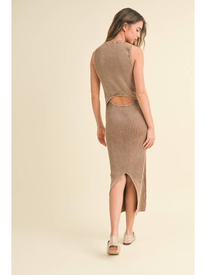 MIOU MUSE - Wholesale Dress - Women's - D3397 WASHED SHORT SLEEVE KNITTED MAXI DRESS