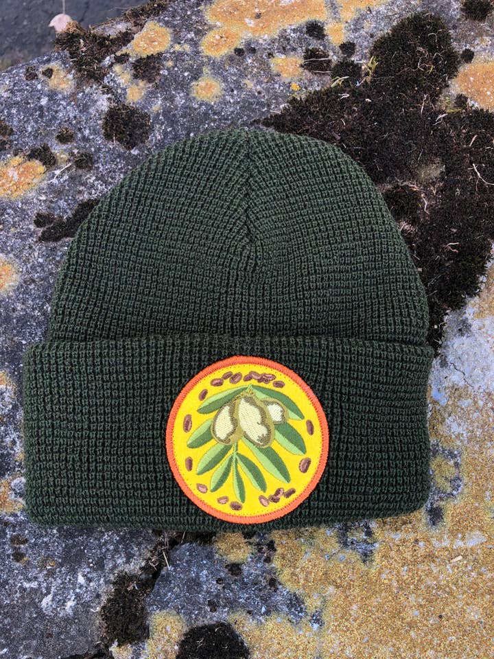 Paw Paw Native Plant Patch Waffle Beanie Hat for wholesale by Solstice Handmade