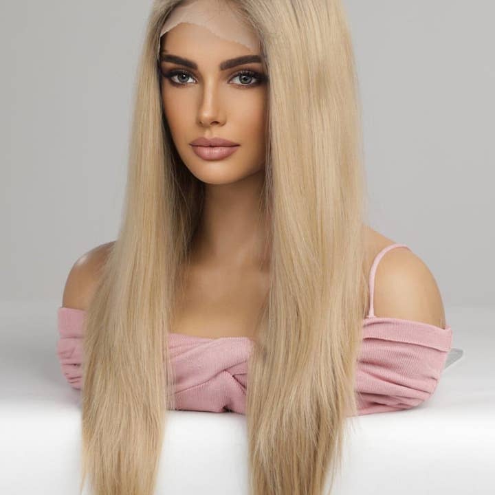 Blonde 13*2" Lace Front Wigs Synthetic Long Straight 24'' 150% Density for wholesale on Faire3