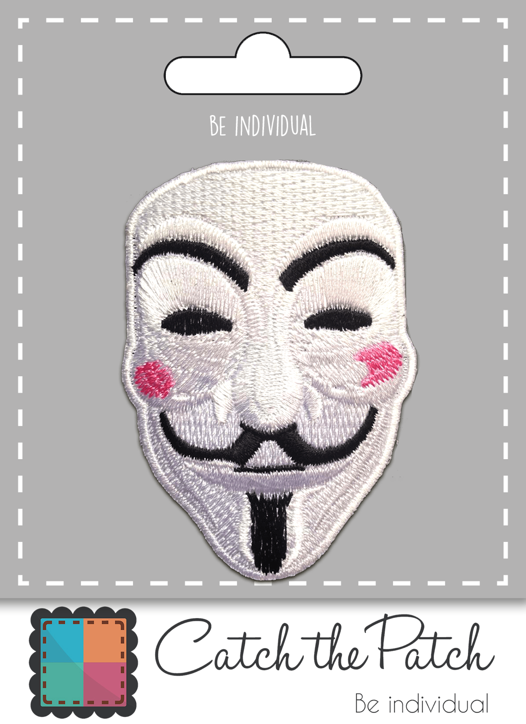 V For VENDETTA Anonymous Iron-On Patch White for wholesale on Faire1