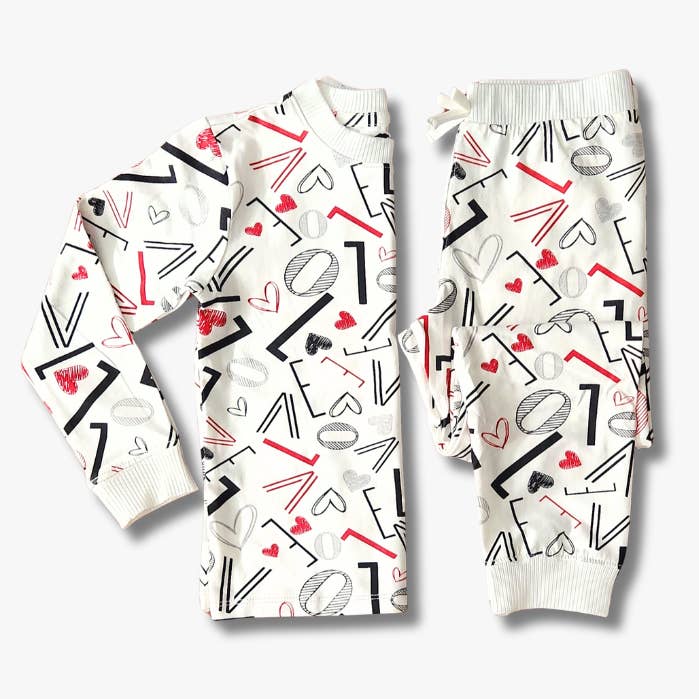 Kids' Unisex Jogger Pajama Set - White Love for wholesale by The Black Sheep Fam