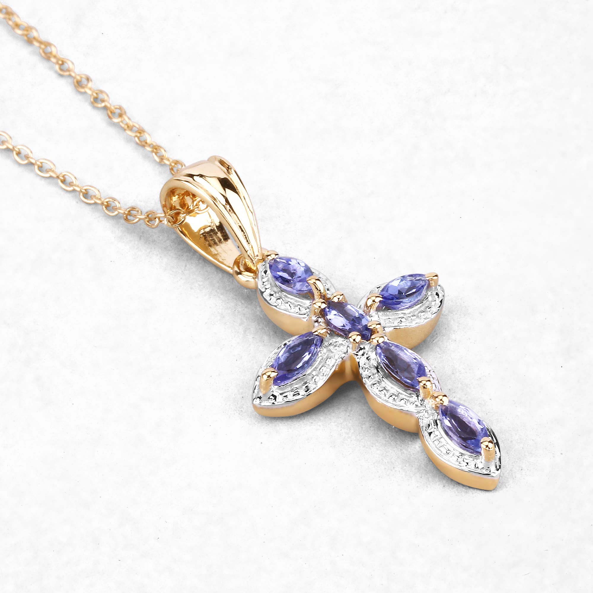 Quintessence Jewelry – wholesale Pendant/charm necklace – Tanzanite Pendant, Natural Tanzanite Cross Pendant Necklace1