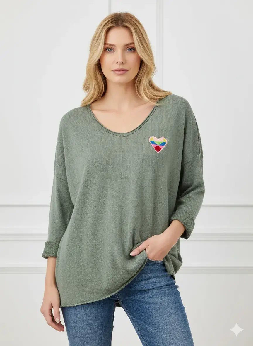 Mimi & Gogo - Vente Sweat-shirt – femme - Sweat-shirt brodé cœur à multi couleurs @5105_SweatMultiCoeu11