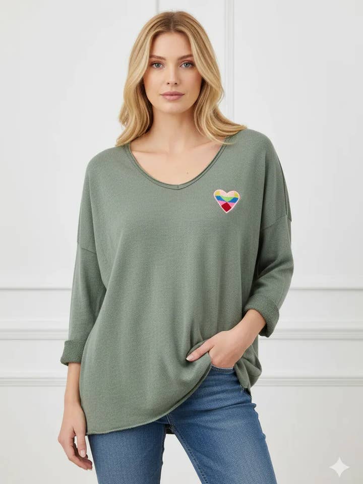 Mimi & Gogo - Vente Sweat-shirt – femme - Sweat-shirt brodé cœur à multi couleurs @5105_SweatMultiCoeu11