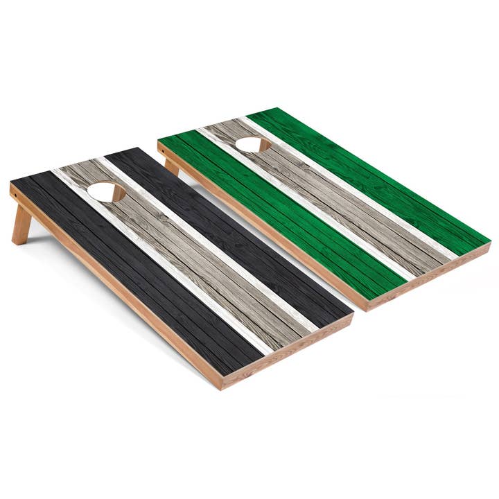 Dark Grey and Kelly Striped All-Weather Cornhole Set for wholesale by Skip's Garage