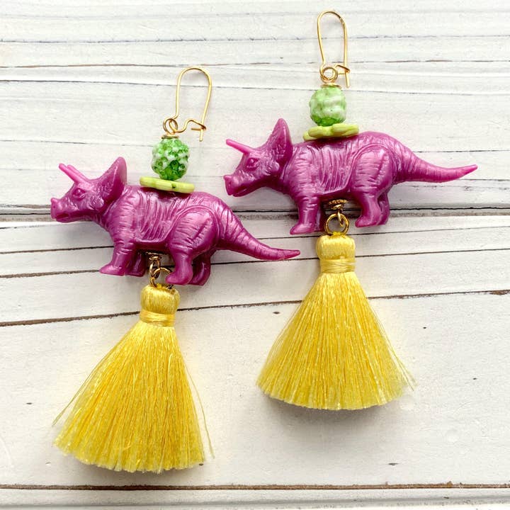 Orchid Triceratops Earrings for wholesale by Lenora Dame