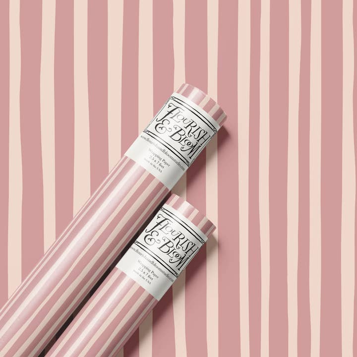 Pink Organic Stripe Wrapping Paper Roll for wholesale by Flourish & Bloom Studio