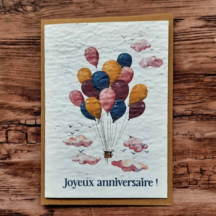 Des Mots Qui Fleurissent – postal de parabéns por atacado – Cartão para plantar - Feliz aniversário (balão de ar quente)