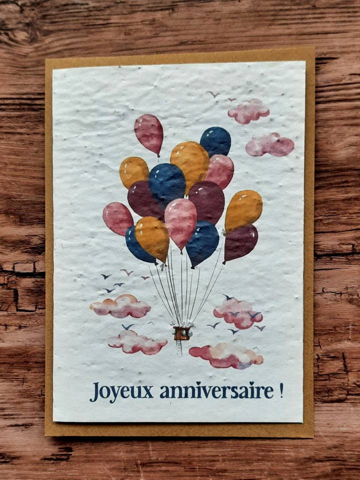 Kort att plantera - Grattis på födelsedagen (varmluftsballong) för wholesale av Des Mots Qui Fleurissent