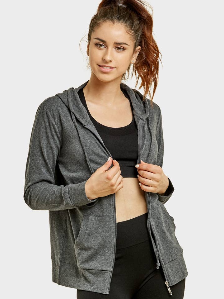 Women's Essentials Sofra Lightweight Full Zip Cotton Hoodie Sweater Charcoal Gray (HDC7000_CGY) for wholesale by 247 Frenzy