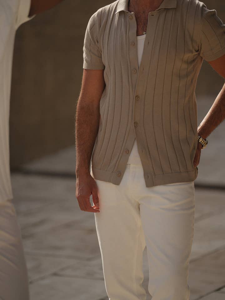 Off White Beige KNITTED CUBAN COLLAR TAUPE SHIRT for wholesale on Faire5