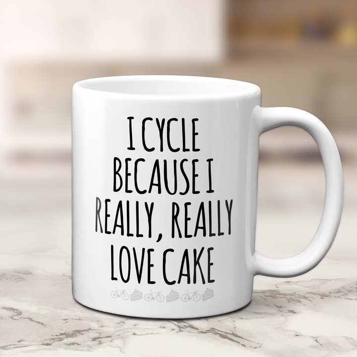 I Cycle Because I Really Really Love Cake Cycling Mug for wholesale by EllieBeanPrints