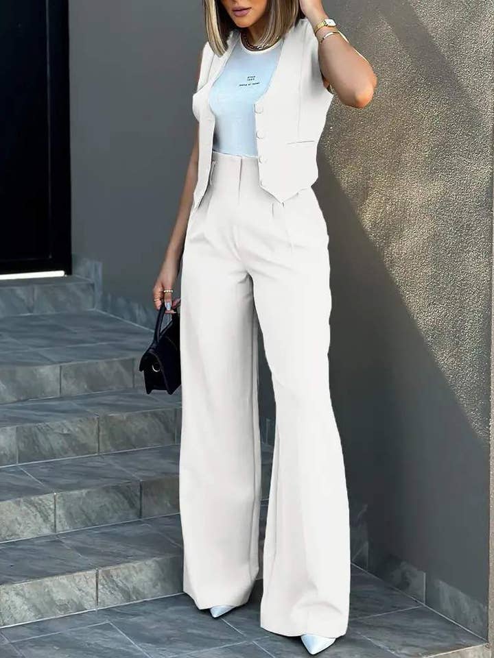 Flarix - Wholesale Top & Pant Set (NOT Loungewear) - Women's - buttoned vest top wide leg pants set16