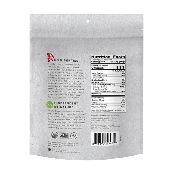 Wildly Organic - Wholesale Dried/Dehydrated Fruit - Organic Goji Berries1