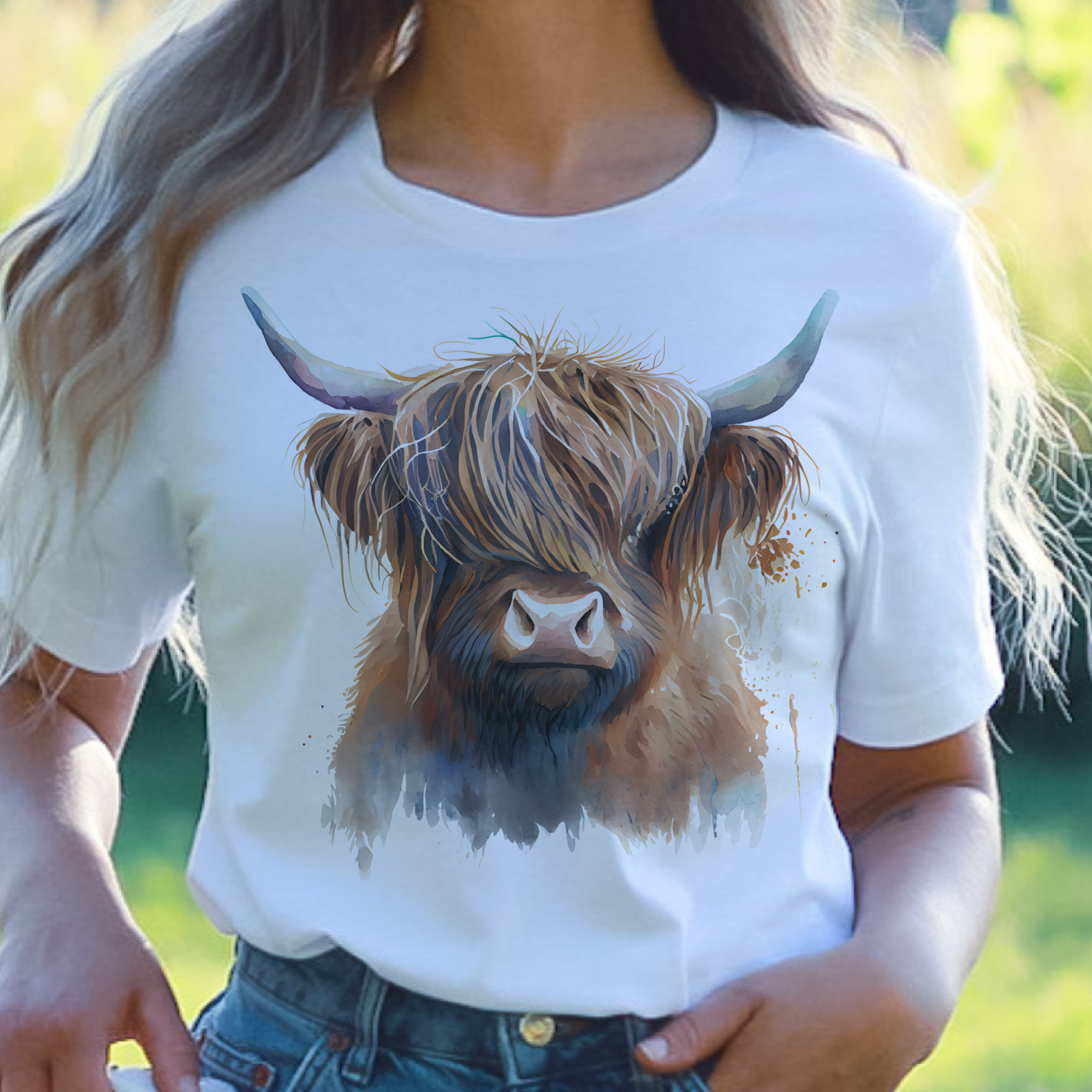 Par.tees by Party On! – Engroshandel Grafisk t-shirt - Dame – Western Ko Land Highland Grafisk T-shirt3