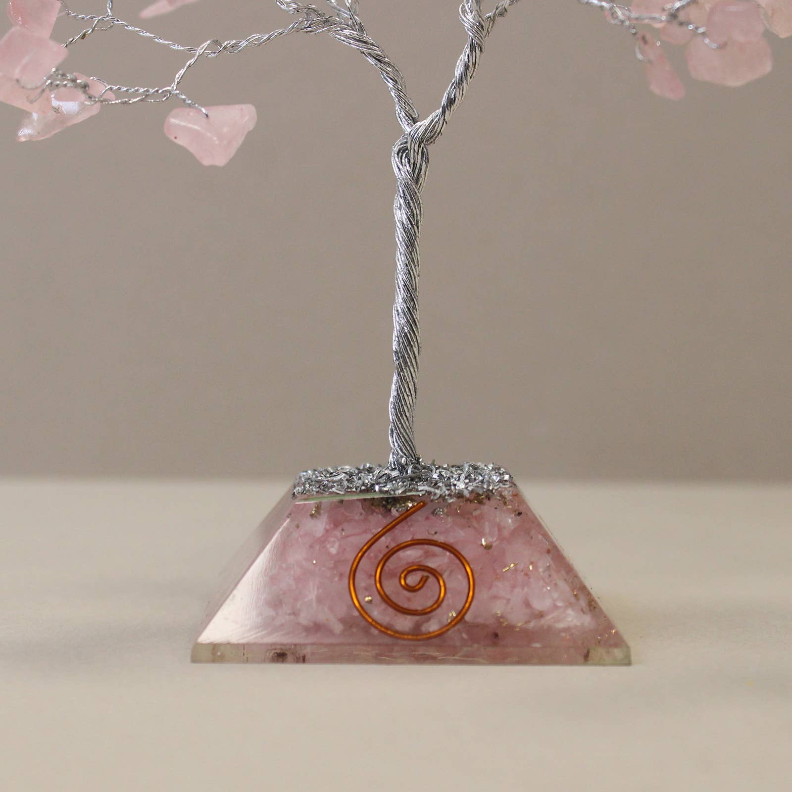 Ancient Wisdom – wholesale Decorative tabletop object – Rose Quartz Gemstone Tree with Orgonite Base2