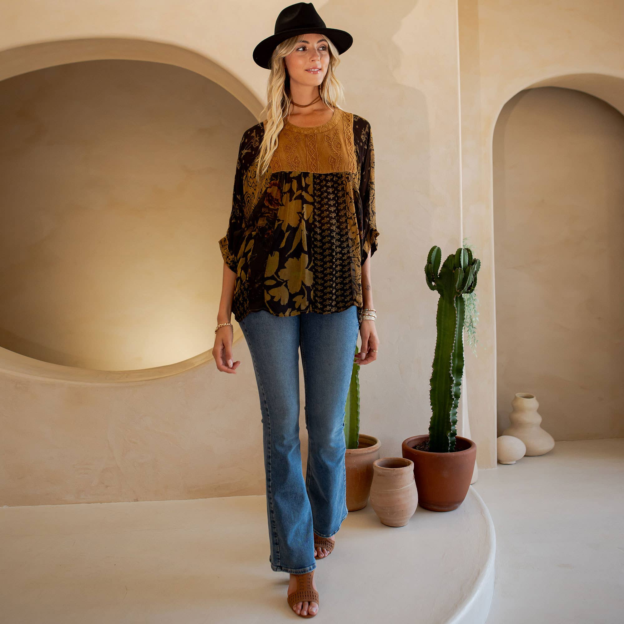 Young Threads - Wholesale Tunic - Women's - Bohemian: Tiered Patchwork Blouson Top9