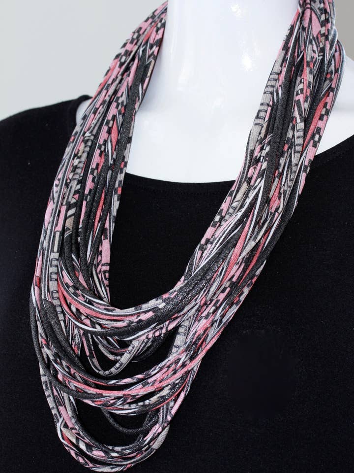 Infinity Scarf and Necklace in Metallic Silver Pink- Quartz for wholesale by Necknots