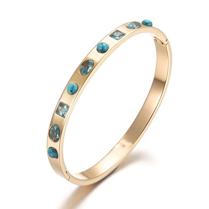 Bangle with turquoise CZ and stones for wholesale by Jane Basch Jewelry Designs