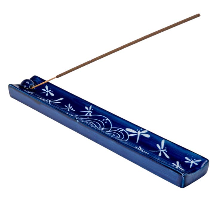 Handpainted Ceramic Incense Holder 9 inch L Dragonfly Tombo (1/72) for wholesale by Urban Tokyo