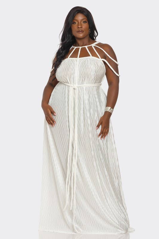 BANJUL – Großhandel Kleid – Damen – HCCD71765   Wellig plissiertes geflochtenes Seil Plus Size Maxikleid6