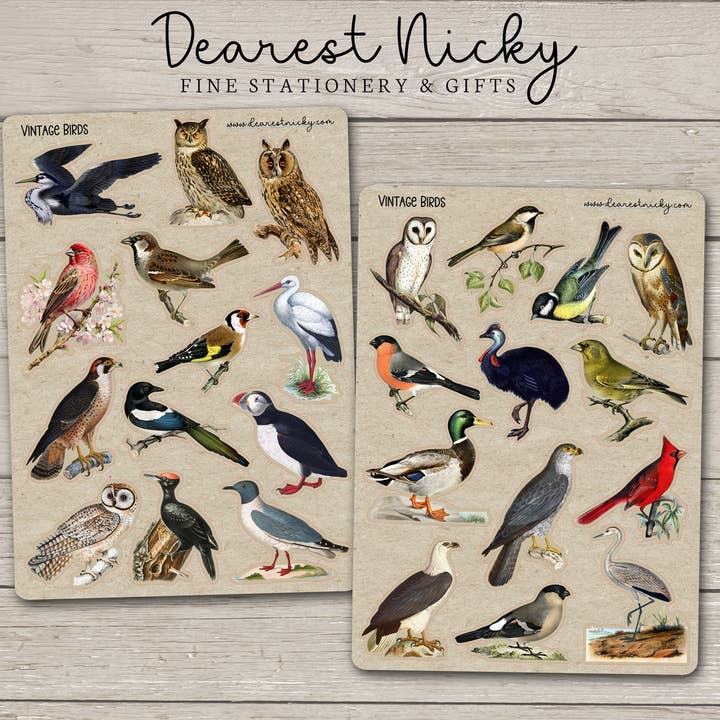 Autocollants Oiseaux Vintage - 2 Feuilles pour la vente par Dearest Nicky / Mouse & Wren