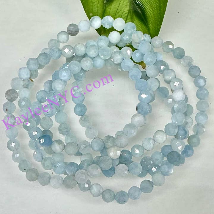KayleeNYC - Wholesale Beaded Bracelet - Natural Aquamarine Faceted 6mm 7.5” Crystals Bracelet