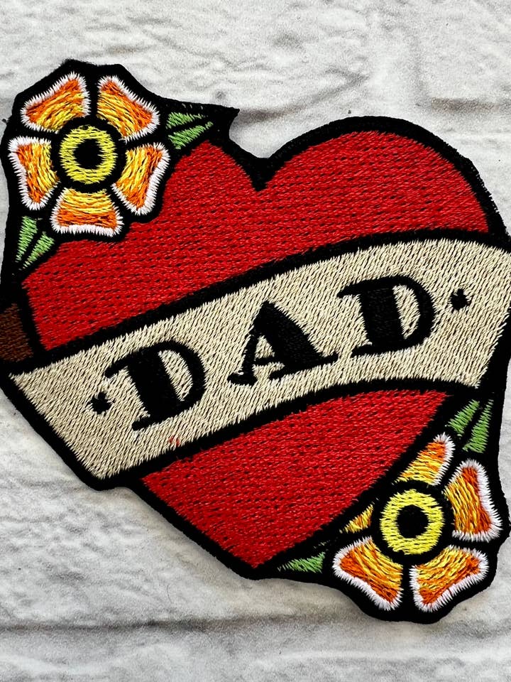 Small DAD Tattoo Inspired Iron-on Patch for wholesale by Thread Tatts Creative Agency