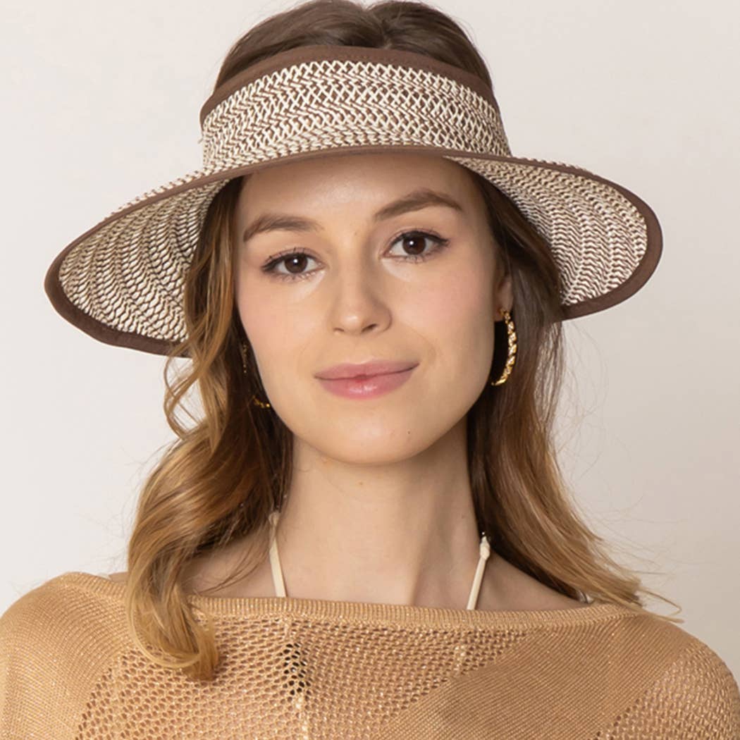 Fashion City - Wholesale Visor - Women's - Two Tone Straw Texture Sun Visor7