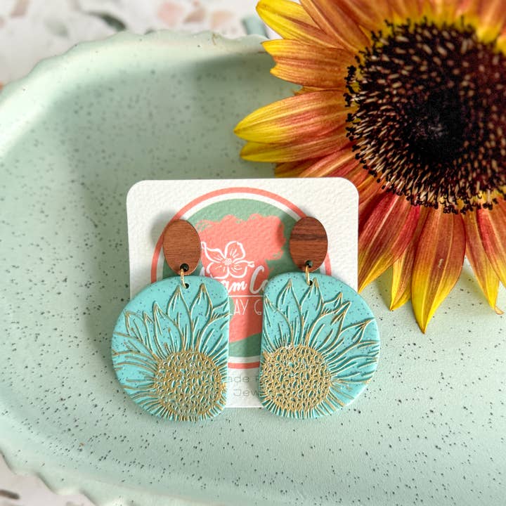 Anam Cara Clay Goods - Wholesale Dangle Earrings - Half Circle Sunflower Drops Polymer Clay EarringS10