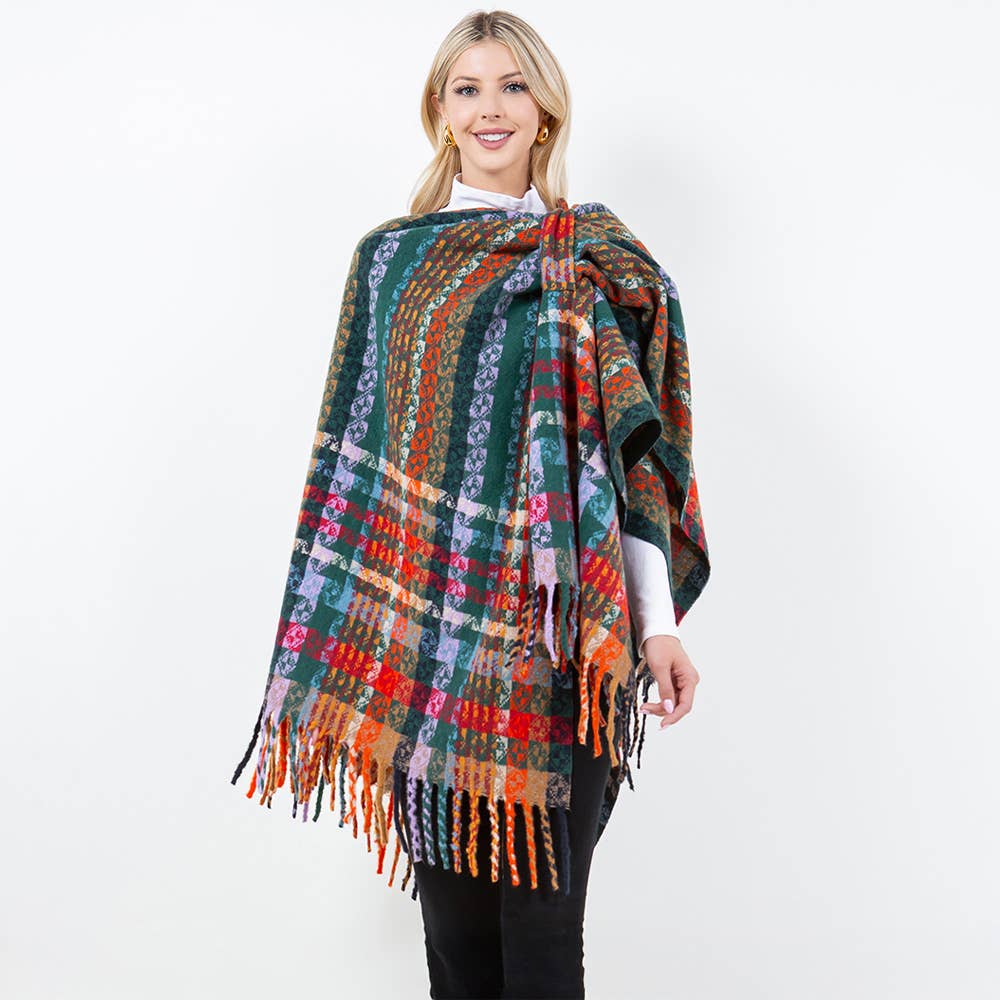 Sensibling Corp. – wholesale Poncho – Women's – Plaid Fringe Poncho Wrap Shawl8