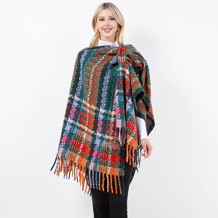 Sensibling Corp. – wholesale Poncho – Women's – Plaid Fringe Poncho Wrap Shawl8