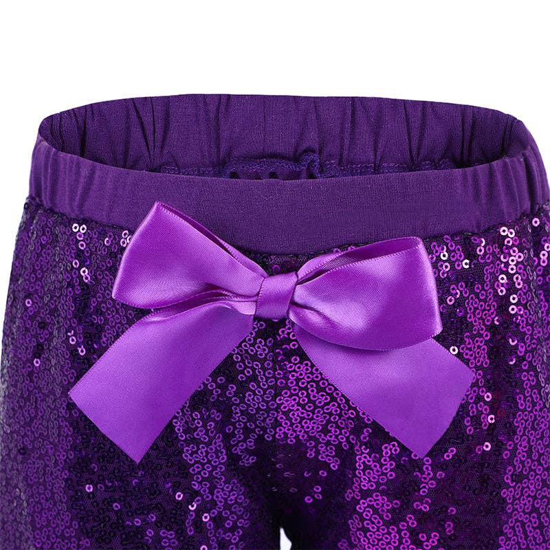 Wenchoice - Venta al por mayor Pantalón corto -Niños - Pantalones cortos con lazo de lentejuelas moradas1